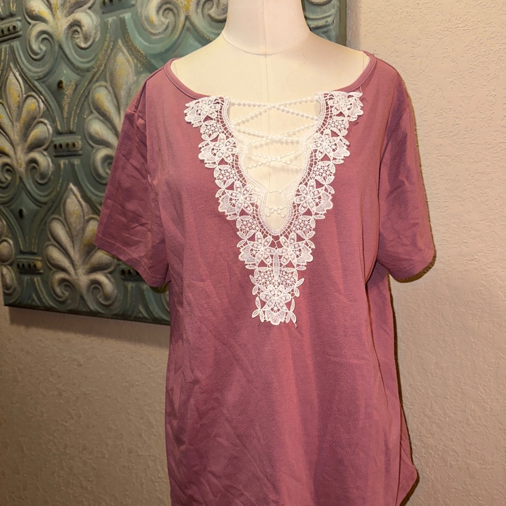 Shy Velvet Pink Lace Detail Size XL Shirt Top